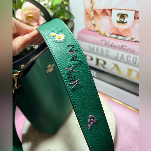 Coach Small Town Bucket Bag With Diary Embroidery Green Leather Tote Bag 🆕 - Picture 9 of 17